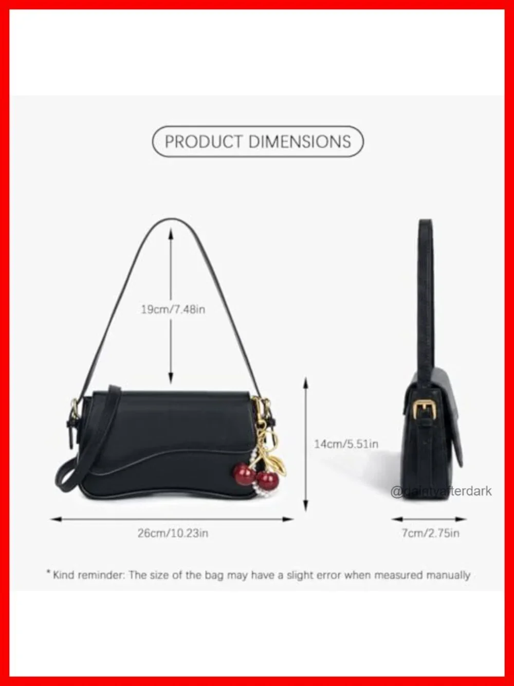 Hobo Bag with Cherry Pendant PU Leather Crossbody Shoulder Purse Y2K Detachable
